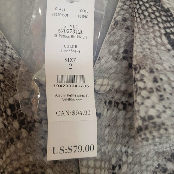 White House Black Market Grey Snakeskin Print Tank Top Ruffle BlouseNWT - Picture 5 of 7